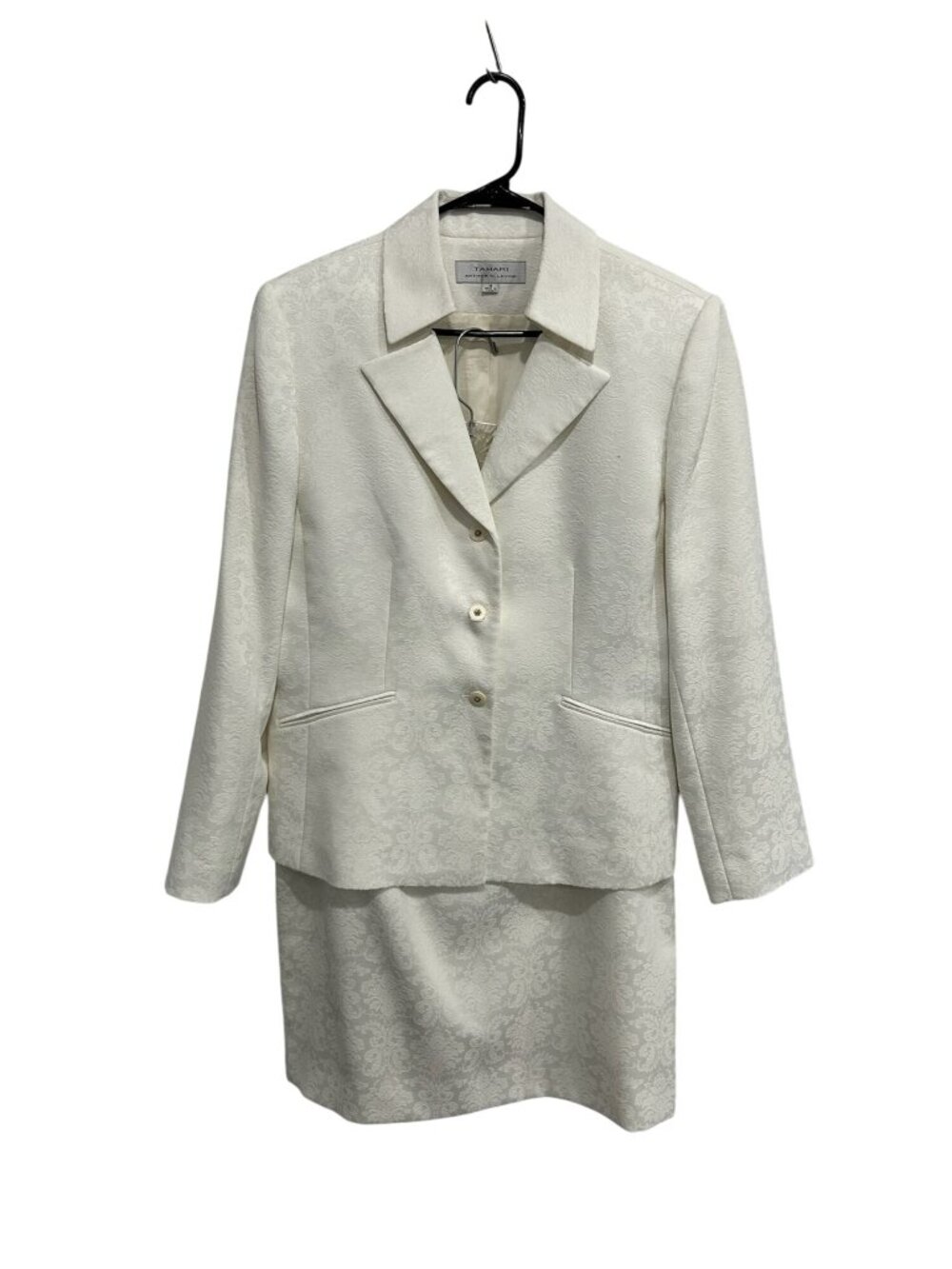 Tahari Arthur S. Levine 14 White Jacquard Blazer Skirt Suit Quiet Luxury